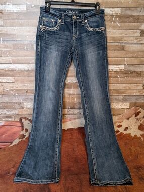 Grace In LA Embellished Boot Cut Jeans